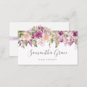 Purple Floral Script Hair Stylist Appointment Card (Front/Back)