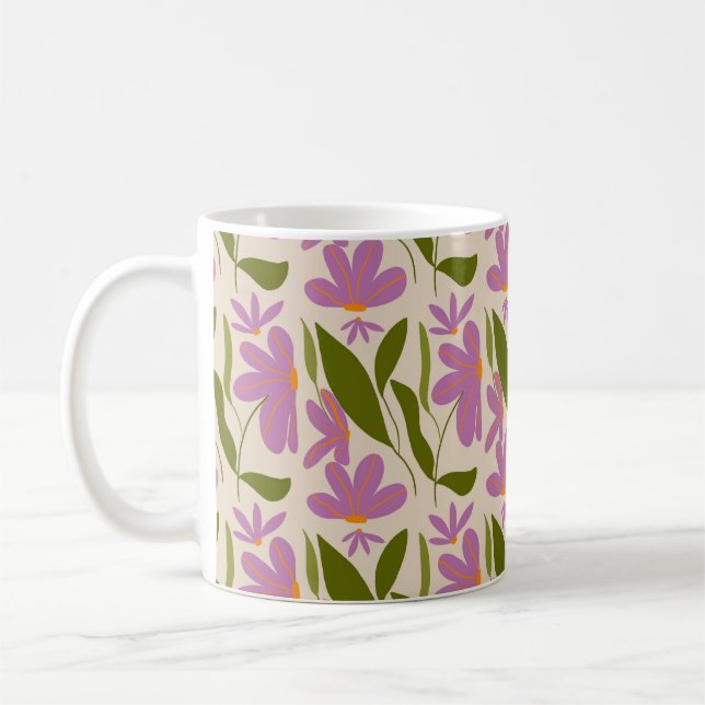 Purple Floral Seamless Pattern – Elegant Botanical Coffee Mug (Left)