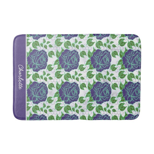 Purple floral seamless pattern personalized name  bath mat (Front)