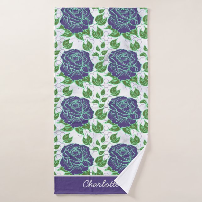 Purple floral seamless pattern personalized name  bath towel (Bath Towel)