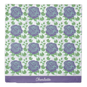 Purple floral seamless pattern personalized name  duvet cover