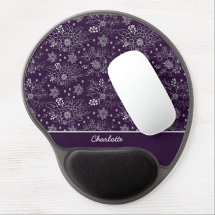 Purple floral seamless pattern personalized name gel mouse pad