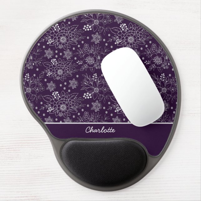 Purple floral seamless pattern personalized name  gel mouse pad (Left Side)