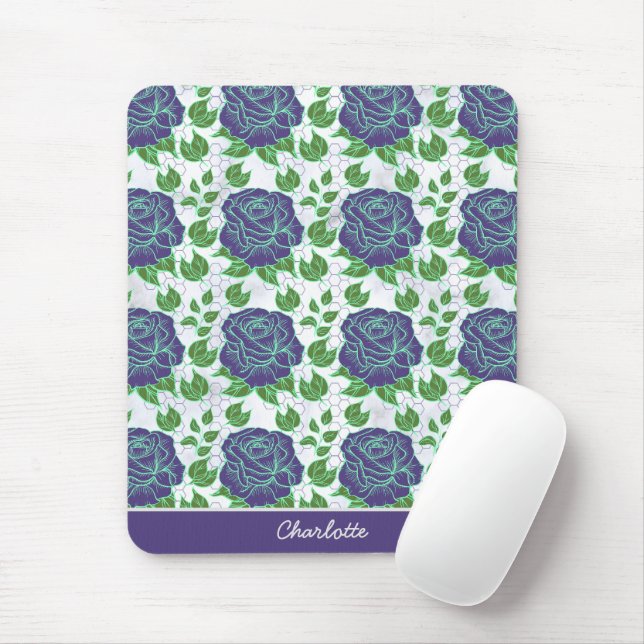 Purple floral seamless pattern personalized name  mouse pad (With Mouse)