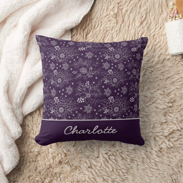 Purple floral seamless pattern personalized name  throw pillow (Blanket)