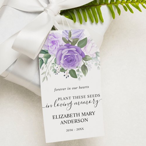 Purple Floral Seed Packet Memorial Funeral  Gift Tags