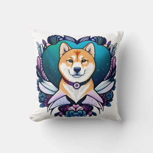 Purple Floral Shiba Inu Throw Pillow