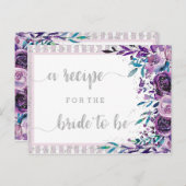 Purple Floral & Silver Bridal Shower Recipe Card (Front/Back)