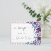 Purple Floral & Silver Bridal Shower Recipe Card (Standing Front)