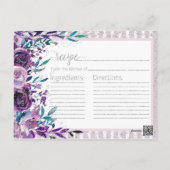 Purple Floral & Silver Bridal Shower Recipe Card (Back)
