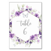 Quinceañera Purple Lilac Floral Gold Butterflies Table Number