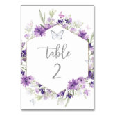 Quinceañera Purple Lilac Floral Silver Butterflies Table Number