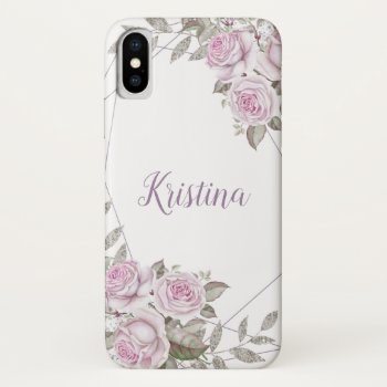 Purple Floral Silver Glitter Geometric Name Iphone X Case by MaggieMart at Zazzle