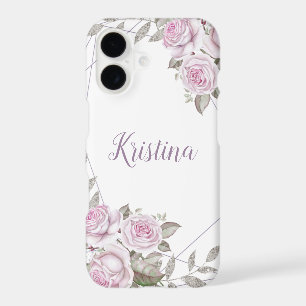 Purple Floral Silver Glitter Geometric Name iPhone 17 Case