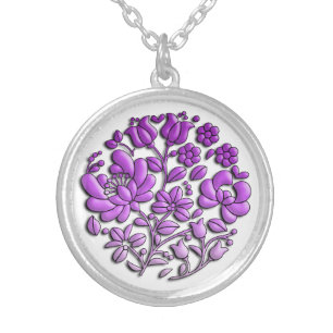 Purple Floral Silver Plated Necklace