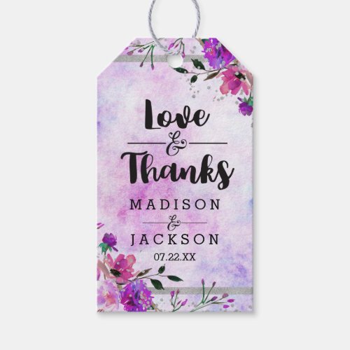 Purple Floral  Silver Wedding Love  Thanks Gift Tags