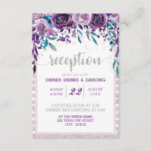 Purple Floral & Silver Wedding Reception Invitation