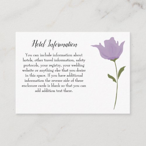 Purple Floral Simple Elegant Wedding Enclosure Card