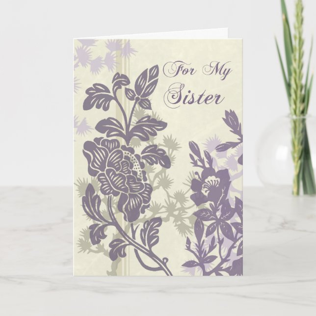 Purple Floral Sister Bridesmaid Thank You Card (Front)