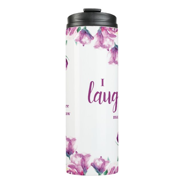 Purple Floral Sister-in-Laugh Funny Quote Thermal Tumbler (Front)