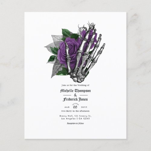 Purple Floral Skeleton Gothic Wedding Invitation Flyer