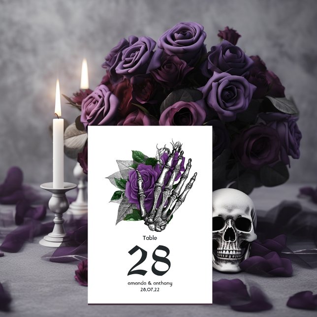 Purple Floral Skeleton Gothic Wedding Table Number (Creator Uploaded)