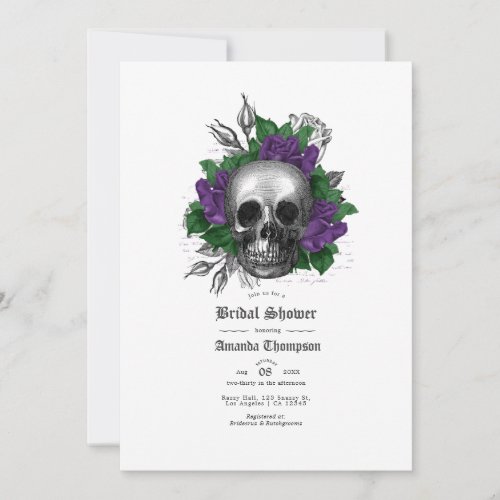 Purple Floral Skull Gothic Bridal Shower Invitation