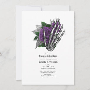 Purple Floral Skull Gothic Couples Shower Invitation