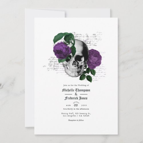 Purple Floral Skull Gothic Wedding Invitation