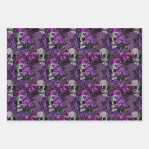 Purple Floral Skulls Wrapping Paper Sheets