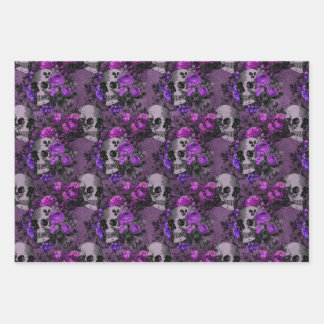Purple Floral Skulls Wrapping Paper Sheets