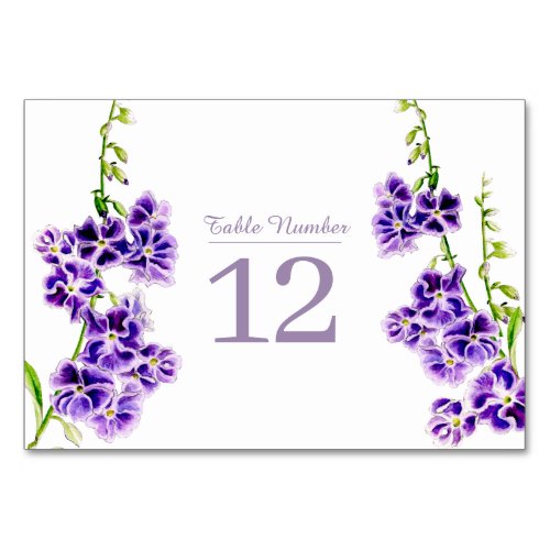 Purple floral sky flower watercolor wedding table number