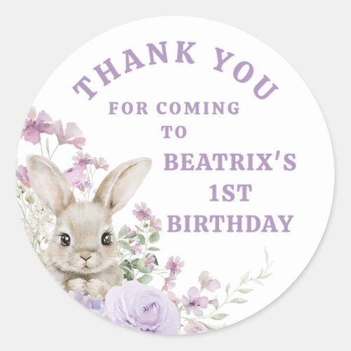 Purple Floral Some Bunny Turning One 1st Birthday Classic Round Sticker