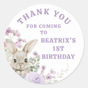 Purple Floral Some Bunny Turning One 1st Birthday Classic Round Sticker