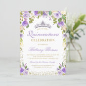 Purple Floral Sparkle Quinceanera 15th Birthday Invitation (Standing Front)