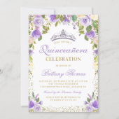 Purple Floral Sparkle Quinceanera 15th Birthday Invitation (Front)