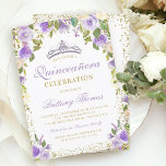 Purple Floral Sparkle Quinceanera 15th Birthday Invitation at Zazzle