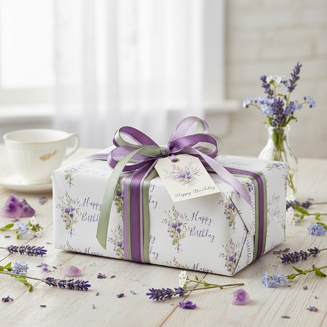 Purple floral spray custom card wrapping paper (Creator Uploaded)