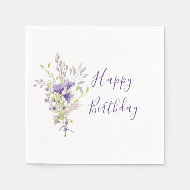 Purple floral spray custom  napkins (Front)