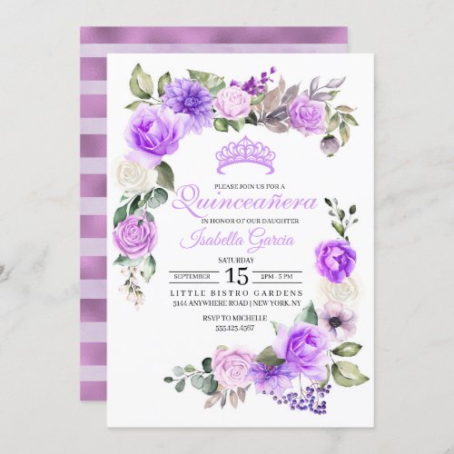Purple Floral Spring Quinceanera Birthday Invitati Invitation