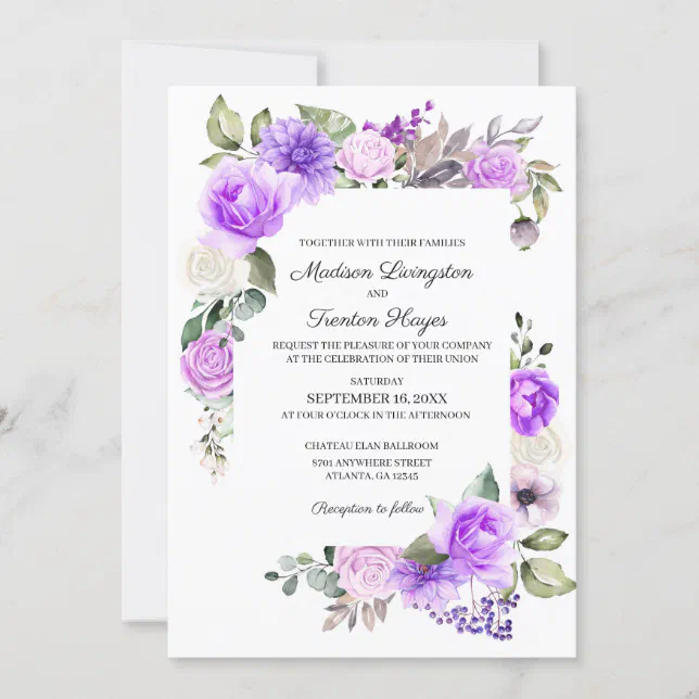 Purple Floral Spring Wedding Invitation | Zazzle