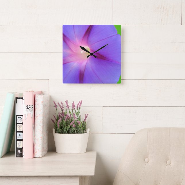 Purple Floral  Square Wall Clock (Reading Room)