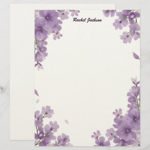 Purple Floral Stationery Paper