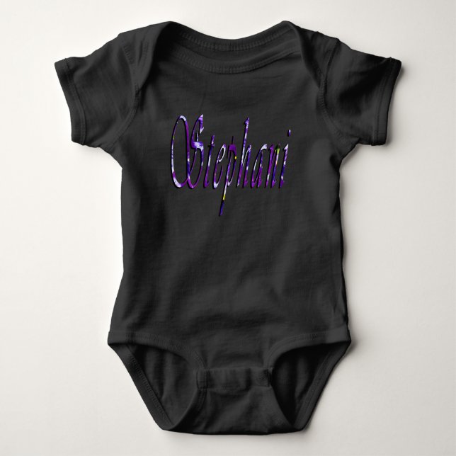 Purple Floral Stephani Name, Baby Bodysuit (Front)