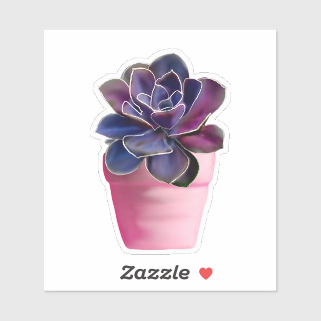 Purple Floral Sticker in Pink Flower Pot (Sheet)