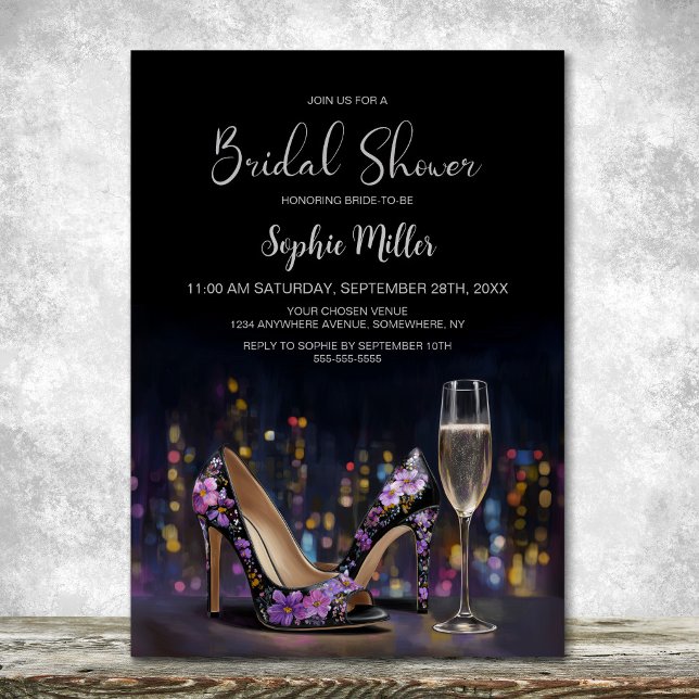 Purple Floral Stiletto Shoes Bridal Shower Invitation (Creator Uploaded)