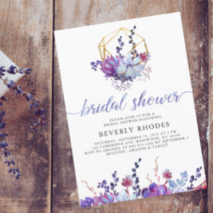 Purple Floral Succulent Bridal Shower Invitation