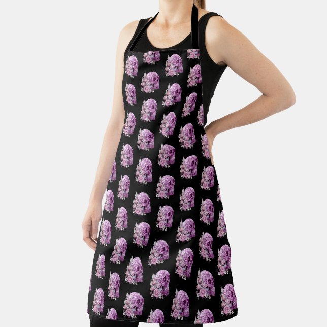 Purple Floral Sugar Skull Pink Flowers Apron (Insitu)