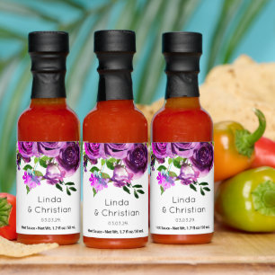 Purple Floral Summer Wedding Favors Hot Sauces