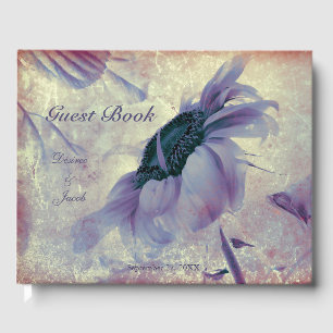 Purple Floral Sunflower Watercolor Vintage Wedding Guest Book
